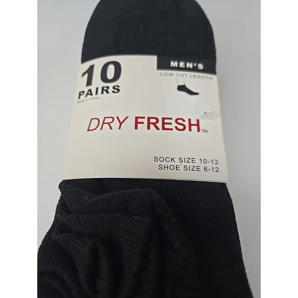 Dry Fresh Socks Men's Quarter Length Size 6-12 Black 10 Pairs New